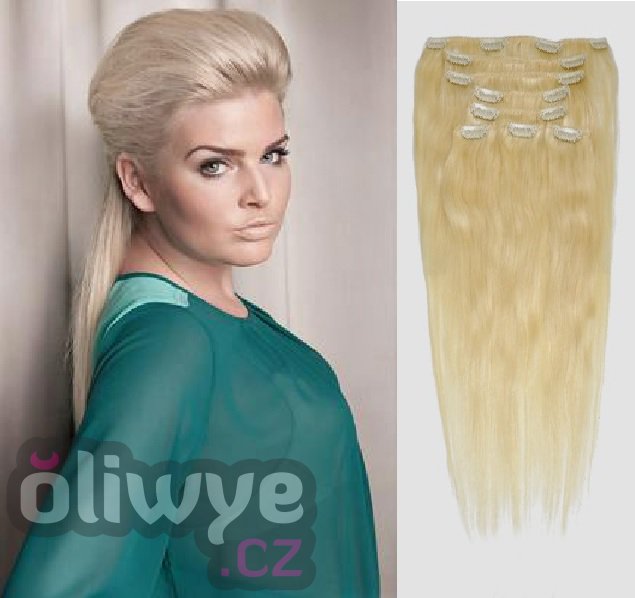 Vlasy clip in on remy #60 platinová blond 50cm 100g