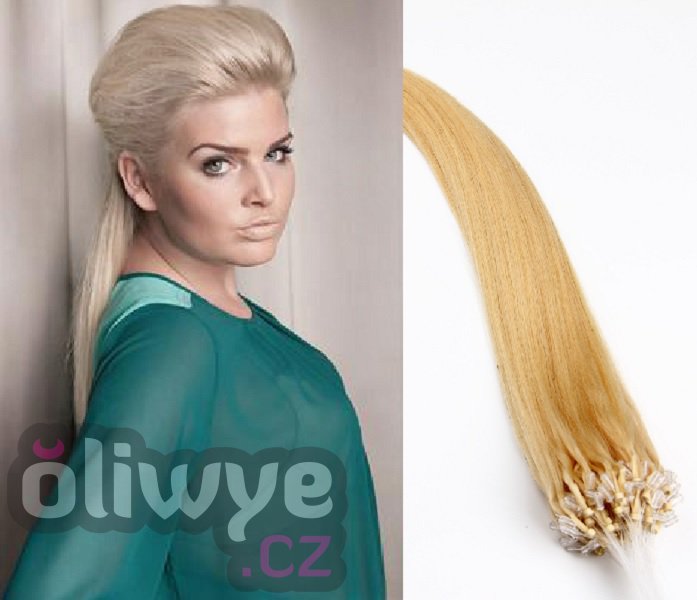 vlasy micro ring easy rings 50cm #60 platinová blond 100 pramenů remy