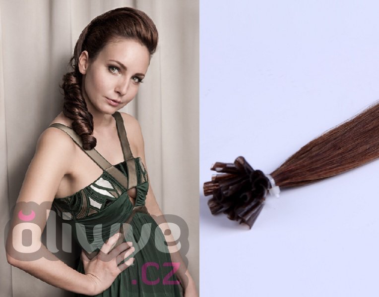vlasy keratin 40cm remy #04 středně hnědá 100 pramenů