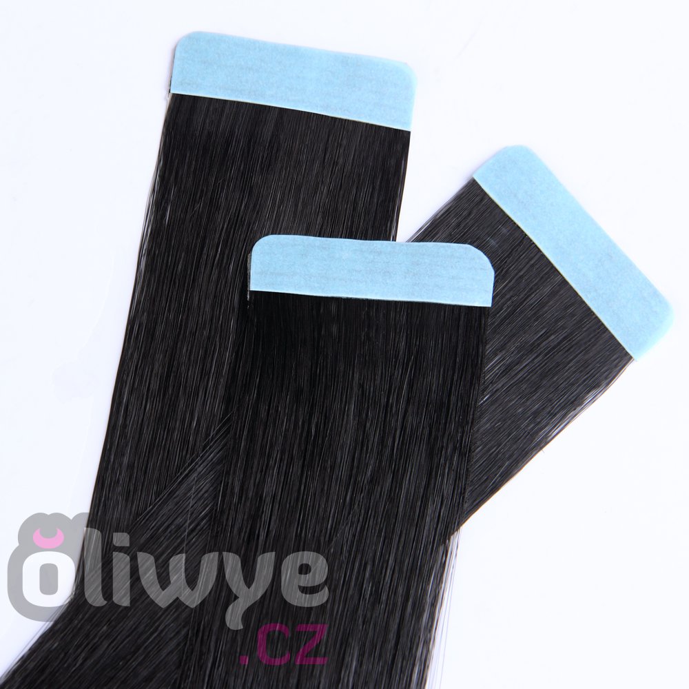 100% lidské vlasy pásky tapex tape in remy 50cm 20ks #01 černá